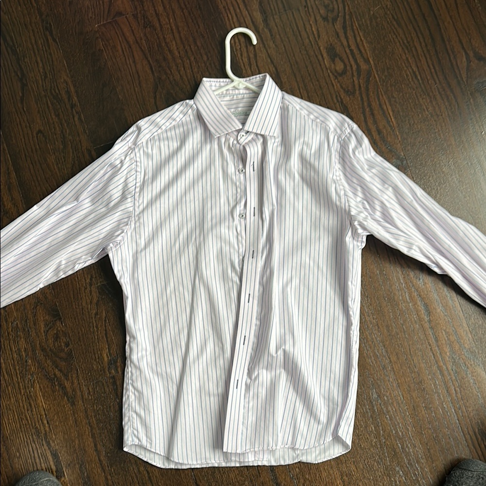 Men's Pink and Blue Striped Shirt